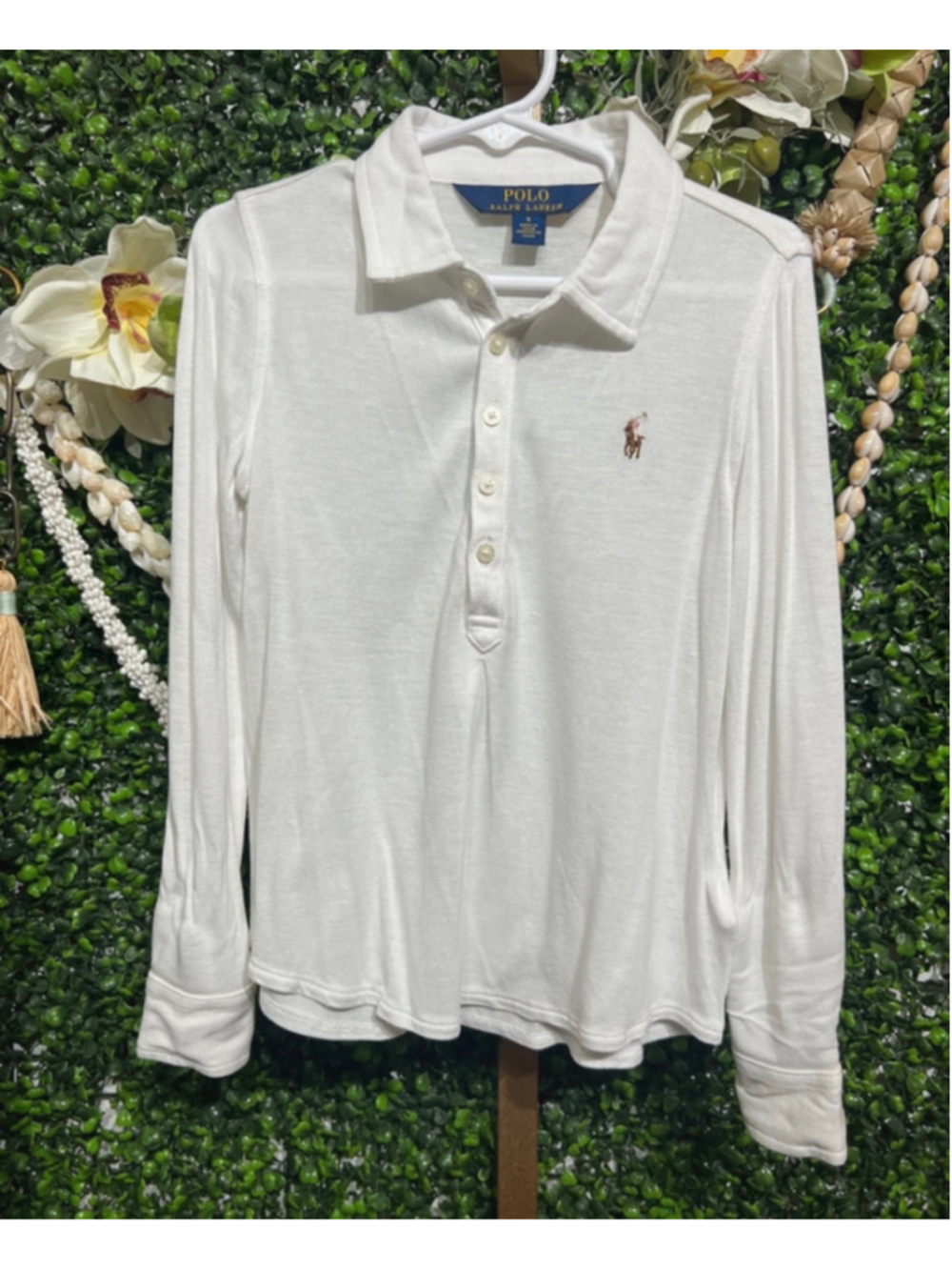 Girls Polo Ralph Lauren Long Sleeve Polo Shirt 3/4 Button Down Size 5 White